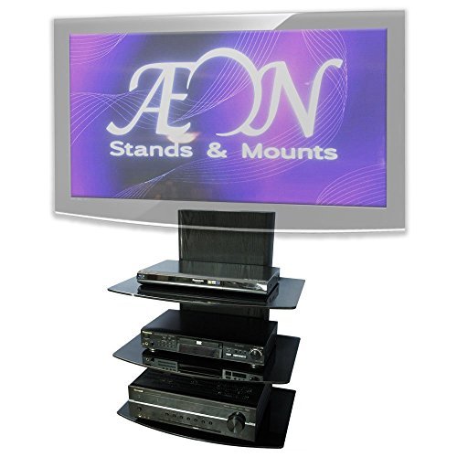 Component Shelf Mount with wood grain and three large glass shelves AEON-60302