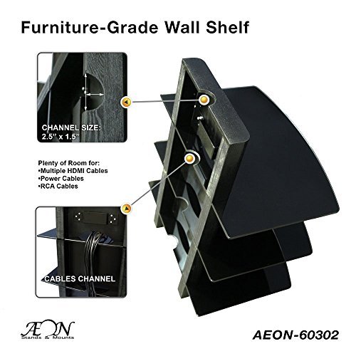 Component Shelf Mount with wood grain and three large glass shelves AEON-60302