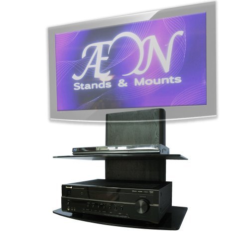 Component Shelf Mount with wood grain and two large glass shelves AEON-60202