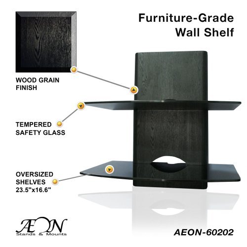 Component Shelf Mount with wood grain and two large glass shelves AEON-60202