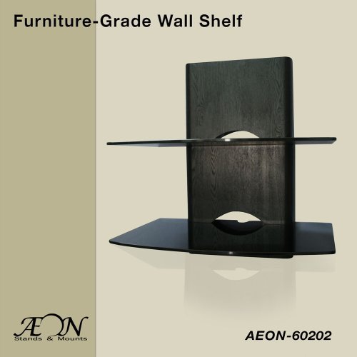 Component Shelf Mount with wood grain and two large glass shelves AEON-60202