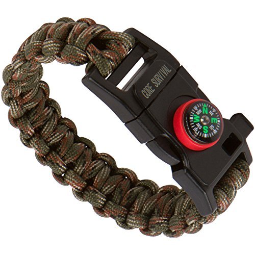 Core Survival Paracord Survival Bracelet - Hiking Multi Tool, Emergency Whistle, Compass for Hiking, Camp Fire Starter 5-in1 Set