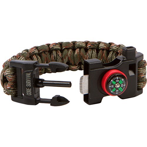 Core Survival Paracord Survival Bracelet - Hiking Multi Tool, Emergency Whistle, Compass for Hiking, Camp Fire Starter 5-in1 Set