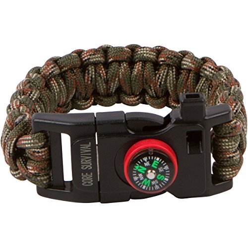 Core Survival Paracord Survival Bracelet - Hiking Multi Tool, Emergency Whistle, Compass for Hiking, Camp Fire Starter 5-in1 Set