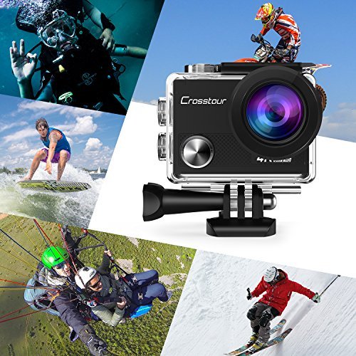 Crosstour 4K Sports Action Camera WIFI 16MP Ultra HD Waterproof Underwater Camcorder with Remote Control 170°Wide-angle 2 Inch LCD Plus 2 Rechargeable 1050mAh Batteries and Mounting Accessories Kit