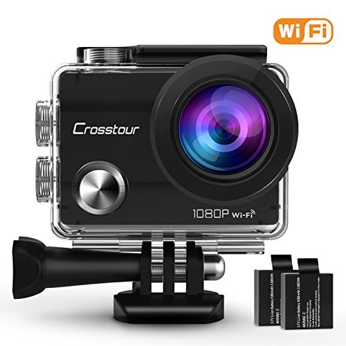 Crosstour Action Camera 1080P Full HD Wi-Fi 12MP Waterproof Cam 2" LCD 30m Underwater 170°Wide-angle Sports Camera with 2 Rechargeable 1050mAh Batteries and Mounting Accessory Kits