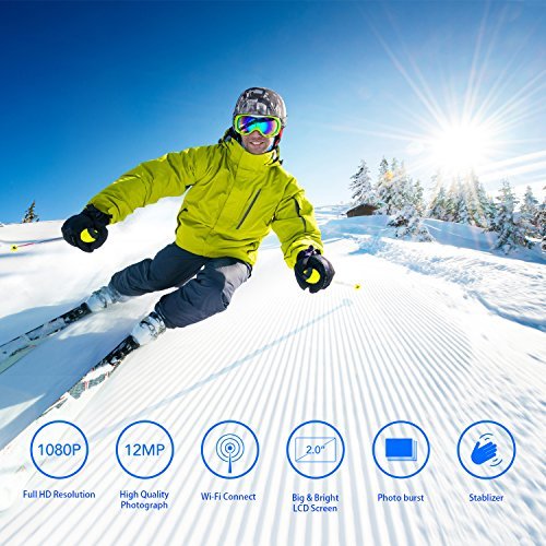 Crosstour Action Camera 1080P Full HD Wi-Fi 12MP Waterproof Cam 2" LCD 30m Underwater 170°Wide-angle Sports Camera with 2 Rechargeable 1050mAh Batteries and Mounting Accessory Kits