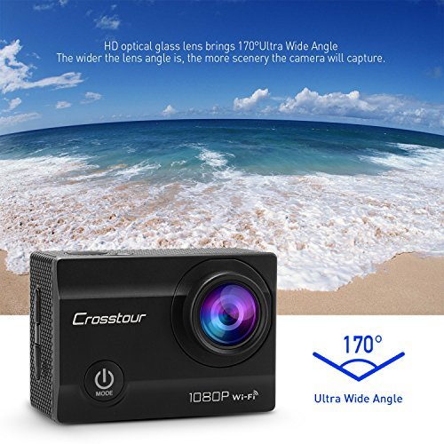 Crosstour Action Camera 1080P Full HD Wi-Fi 12MP Waterproof Cam 2" LCD 30m Underwater 170°Wide-angle Sports Camera with 2 Rechargeable 1050mAh Batteries and Mounting Accessory Kits