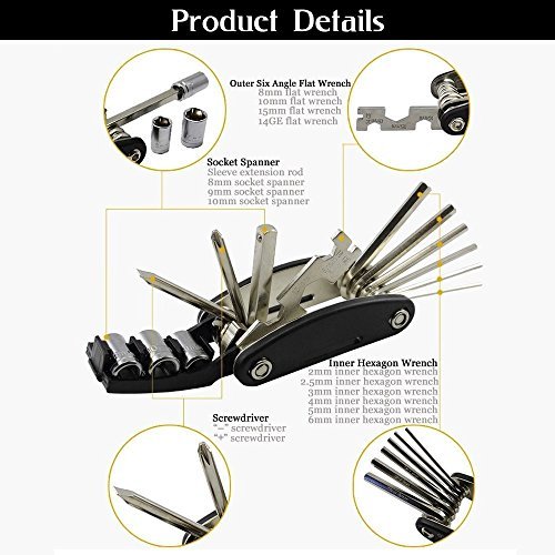 DAWAY Bike Repair Tool Kits - 16 in 1 Multifunction Bicycle Mechanic Fix Tools Set Bag with Tire Patch Levers