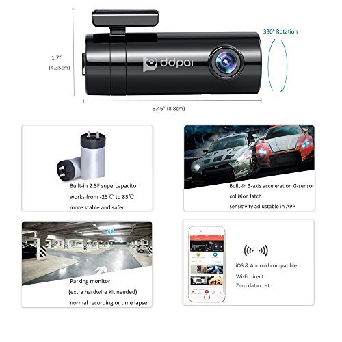 DDPai mini2 Wi-Fi Dash Cam HD 1440P(2K), Night-Vision, 140° Wide Angle, Loop Recording, G-sensor, Parking Monitor, Built-in Supercapacitor, Snapshot Button, Storage Up To 128GB, iOS & Android APP;