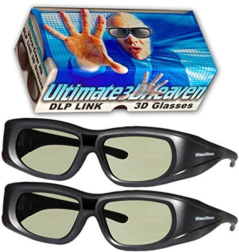 DLP LINK 144 Hz Ultra-Clear HD 2 PACK 3D Active Rechargeable Shutter Glasses for All 3D DLP Projectors - BenQ, Optoma, Dell, Mitsubishi, Samsung, Acer, Vivitek, NEC, Sharp, ViewSonic & Endless Others!