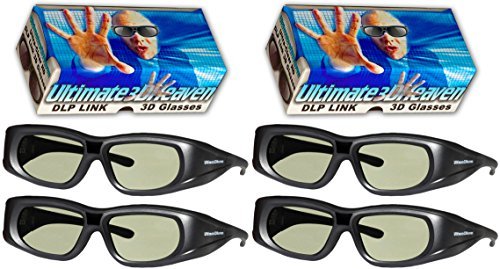 DLP LINK 144 Hz Ultra-Clear HD 4 PACK 3D Active Rechargeable Shutter Glasses for All 3D DLP Projectors - BenQ, Optoma, Dell, Mitsubishi, Samsung, Acer, Vivitek, NEC, Sharp, ViewSonic & Endless Others!