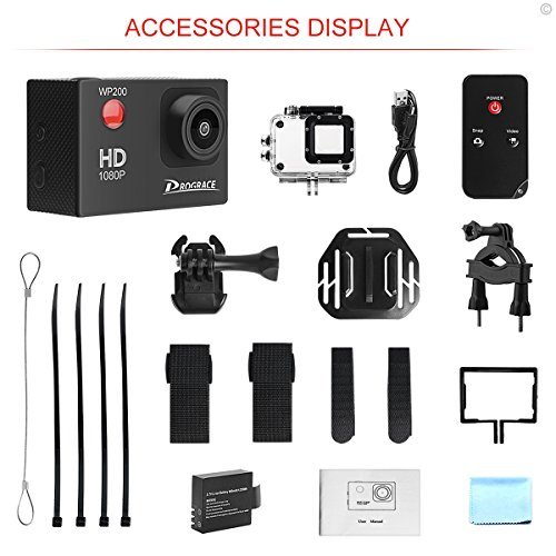 DROGRACE WP200 Sports Action Camera Video Camera Waterproof Digital Cam Car Dash Cam Full HD 1080P 12MP 25fps 30fps Helmet Mount Accessories Camera Kit 2 Inch LCD Screen