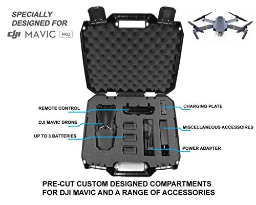 DRONESAFE Rugged Mini Drone Carry Case Organizer With Customizable Foam – Protect DJI Mavic Pro Foldable Drone Combo and Accessories Such as Remote Control , Extra Batteries , Propellers and More