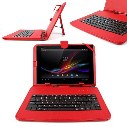 DURAGADGET Red Faux Leather Case Cover With Micro USB Keyboard For Nokia Lumia 2520, Ampe A10 Quad Core Version 10.1-Inch IPS Android 4.0.4 (Ice Cream Sandwich) Dual Camera Epad Apad Superpad Tablet PC