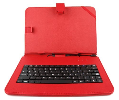 DURAGADGET Red Faux Leather Case Cover With Micro USB Keyboard For Nokia Lumia 2520, Ampe A10 Quad Core Version 10.1-Inch IPS Android 4.0.4 (Ice Cream Sandwich) Dual Camera Epad Apad Superpad Tablet PC