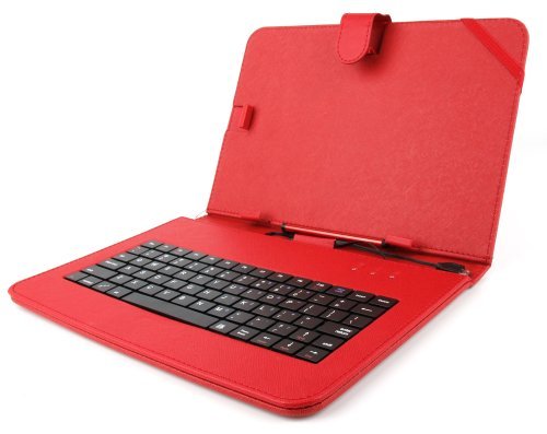 DURAGADGET Red Faux Leather Case Cover With Micro USB Keyboard For Nokia Lumia 2520, Ampe A10 Quad Core Version 10.1-Inch IPS Android 4.0.4 (Ice Cream Sandwich) Dual Camera Epad Apad Superpad Tablet PC