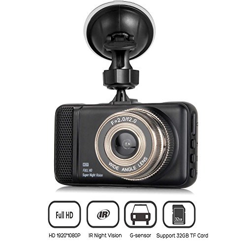 Dash Cam,EVASA 150° Wide Angle Full HD 1080P with G-Sensor,Night Vision,WDR,Loop Recording,3.0" LCD Dashboard Camera Recorder (Black)