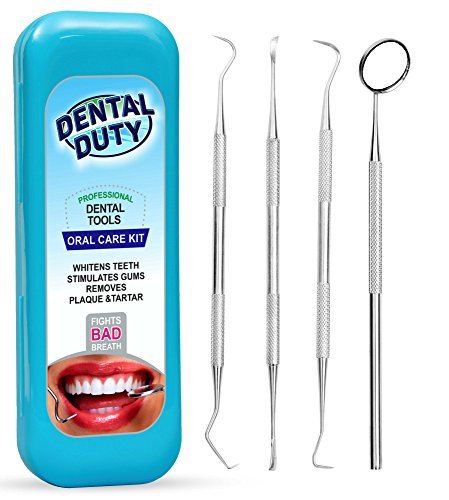 Dental Hygiene Kit - Calculus & Plaque Remover Set - Stainless Steel Tarter Scraper, Tooth Pick, Dental Scaler And Mouth Mirror.Dentist Home Use Tools (Teal) 