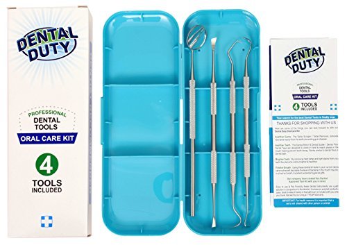 Dental Hygiene Kit - Calculus & Plaque Remover Set - Stainless Steel Tarter Scraper, Tooth Pick, Dental Scaler And Mouth Mirror.Dentist Home Use Tools (Teal) 