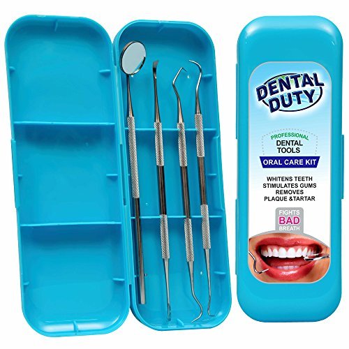 Dental Hygiene Kit - Calculus & Plaque Remover Set - Stainless Steel Tarter Scraper, Tooth Pick, Dental Scaler And Mouth Mirror.Dentist Home Use Tools (Teal) 