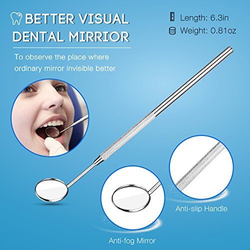 Dental Tool Set, ElleSye 5 PACK Dental Hygiene Tool Kit for Home Oral Care, Stainless Steel Tartar Remover Dental Pick Dental Scaler Dental Tweezers Anti-fog...