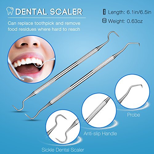 Dental Tool Set, ElleSye 5 PACK Dental Hygiene Tool Kit for Home Oral Care, Stainless Steel Tartar Remover Dental Pick Dental Scaler Dental Tweezers Anti-fog...