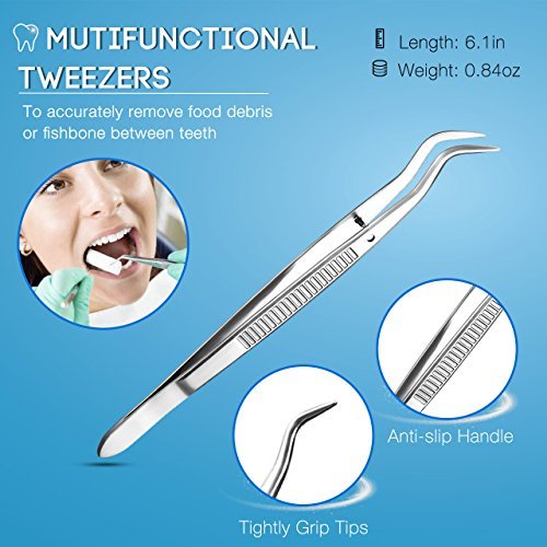 Dental Tool Set, ElleSye 5 PACK Dental Hygiene Tool Kit for Home Oral Care, Stainless Steel Tartar Remover Dental Pick Dental Scaler Dental Tweezers Anti-fog...