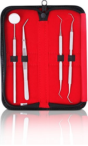 Dentist Tools Hygiene Kit - Includes Tarter Scraper Remover, Dental Pick , Dental Tweezer, Dental Sickle Scaler, and Mouth Mirror - Surgical Grade - Dentist Prepared Tools Kit - by Utopia Care