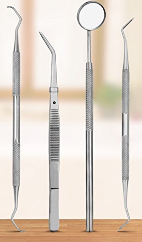 Dentist Tools Hygiene Kit - Includes Tarter Scraper Remover, Dental Pick , Dental Tweezer, Dental Sickle Scaler, and Mouth Mirror - Surgical Grade - Dentist Prepared Tools Kit - by Utopia Care