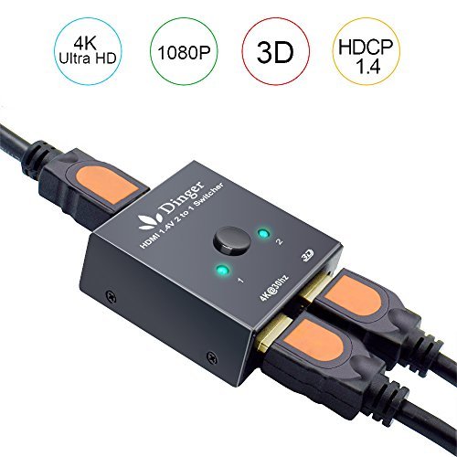 Dinger HDMI Switch, HDMI Bi-directional Switch 2 x 1, 2 Port HDMI Hub Supports 4K Ultra HD, 1080P, 3D, HDMI Port Switcher