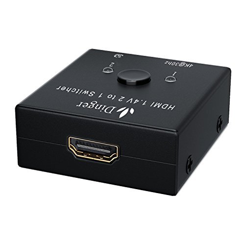 Dinger HDMI Switch, HDMI Bi-directional Switch 2 x 1, 2 Port HDMI Hub Supports 4K Ultra HD, 1080P, 3D, HDMI Port Switcher