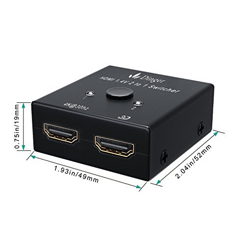 Dinger HDMI Switch, HDMI Bi-directional Switch 2 x 1, 2 Port HDMI Hub Supports 4K Ultra HD, 1080P, 3D, HDMI Port Switcher