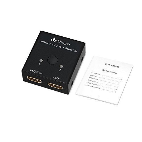 Dinger HDMI Switch, HDMI Bi-directional Switch 2 x 1, 2 Port HDMI Hub Supports 4K Ultra HD, 1080P, 3D, HDMI Port Switcher