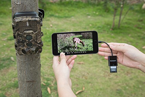 Distianert 2 in 1 Game Camera Card Reader for Android & iPhone/iPad No APP Needed with FREE Water-proof Storage Case+ Micro SD Card Adapter Trail Camera Viewer