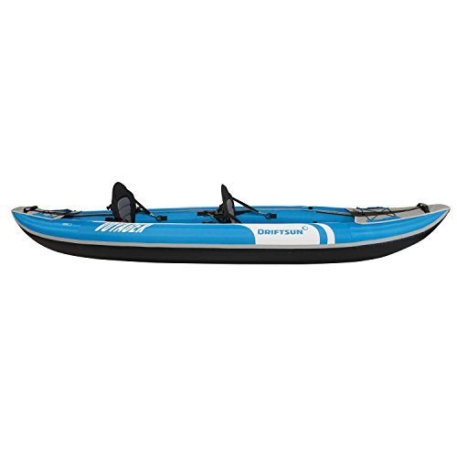 Driftsun Voyager 2 Person Inflatable Kayak - Complete with All Accessories, 2 Paddles, 2 Seats, Double Action Pump and More