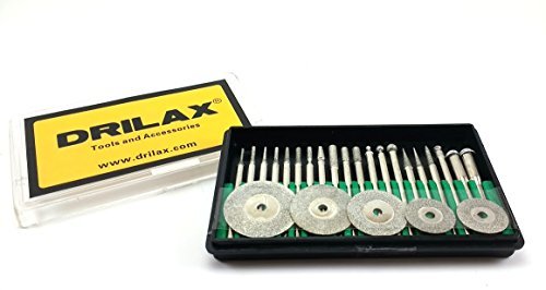Drilax 25 pcs Diamond Coated Burs Cut Off Disc Set Assorted Shapes Cone Cylindrical Round Bit Bur Kit Jewelry Beach Sea Glass Shells Gemstones Lapidary 1/8" Shaft