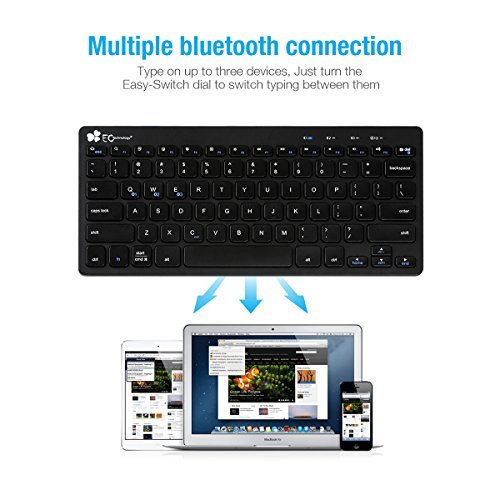 EC Technology Multi-Device Bluetooth Keyboard Ultra-Slim Universal Wireless Portable Keyboard for Android Windows iOS PC Tablet Smartphone with Stand- Black