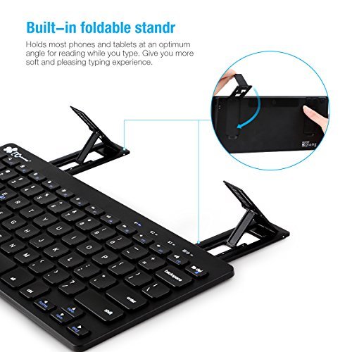 EC Technology Multi-Device Bluetooth Keyboard Ultra-Slim Universal Wireless Portable Keyboard for Android Windows iOS PC Tablet Smartphone with Stand- Black