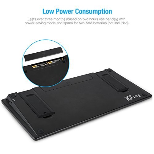 EC Technology Multi-Device Bluetooth Keyboard Ultra-Slim Universal Wireless Portable Keyboard for Android Windows iOS PC Tablet Smartphone with Stand- Black