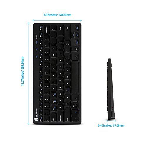 EC Technology Multi-Device Bluetooth Keyboard Ultra-Slim Universal Wireless Portable Keyboard for Android Windows iOS PC Tablet Smartphone with Stand- Black