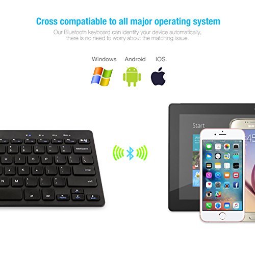 EC Technology Multi-Device Bluetooth Keyboard Ultra-Slim Universal Wireless Portable Keyboard for Android Windows iOS PC Tablet Smartphone with Stand- Black