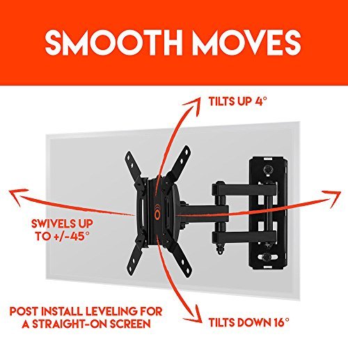 ECHOGEAR Full Motion Articulating TV Wall Mount Bracket for most 15-39 inch TVs & Computer Monitors Featuring 10.5" of Extension, 90º of Swivel, & 16º of Tilt - EGSF1-BK