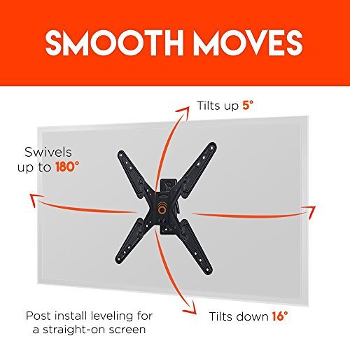 ECHOGEAR Full Motion Articulating TV Wall Mount Bracket for most 26-50in TVs - Features 20" of Extension 15º of Tilt & 180º of Swivel for LED, LCD, OLED and Plasma Flat Screen TVs - EGMF1-BK