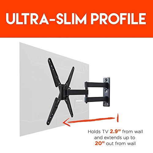 ECHOGEAR Full Motion Articulating TV Wall Mount Bracket for most 26-50in TVs - Features 20" of Extension 15º of Tilt & 180º of Swivel for LED, LCD, OLED and Plasma Flat Screen TVs - EGMF1-BK