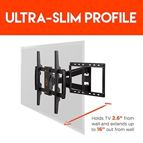 ECHOGEAR Full Motion Articulating TV Wall Mount Bracket for most 37-70 inch LED, LCD, OLED and Plasma Flat Screen TVs w/ VESA patterns up to 600 x 400 - 16" Extension - EGLF1-BK