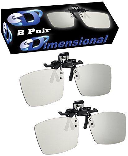 ED 2 Pack CINEMA Clip-On 3D GLASSES For LG 3D TVs – Adult Sized Passive Circular Polarized 3D Glasses