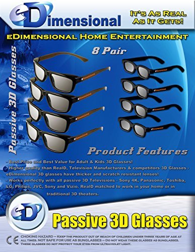 ED 8 Pack CINEMA 3D GLASSES For LG 3D TVs Adult & Kids Sized Passive Circular Polarized 3D Glasses!