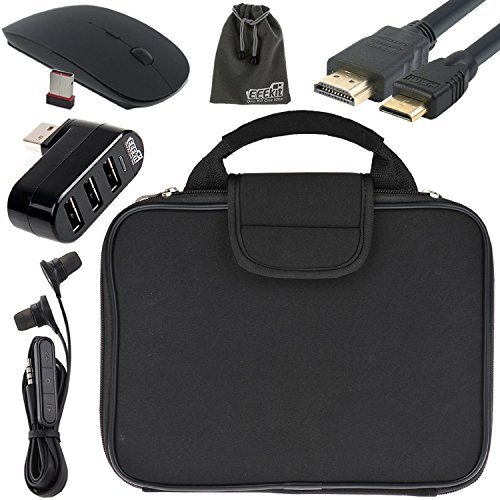 EEEKit 5 in 1 Starter Kit for RCA Cambio 10.1 2-in-1 Tablet, Carrying Briefcase Sleeve Handbag + 3 Port USB 2.0 Hub + 2.4G Wireless Mouse + Earphone + Mini HDMI Cable