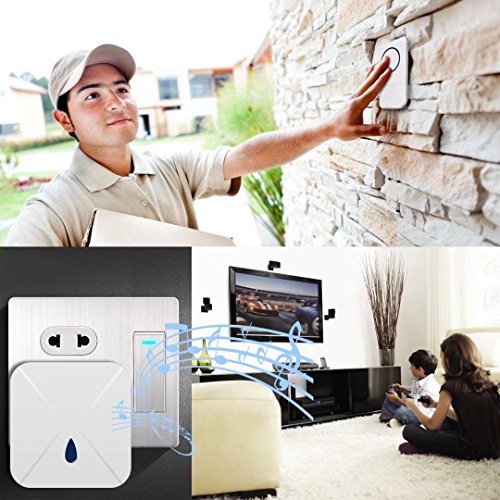 Electronic Doorbell, iBell CXR Wireless Doorbell with 1 Remote Button & 1 Plugin Receivers Operating at over 1000 feet Range with Over 52 Chimes & LED Indicator, No Batteries Required for Receivers